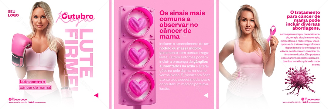 Carrossel Outubro Rosa Mês de Conscientização Sobre o Câncer de Mama Social Media PSD Editável