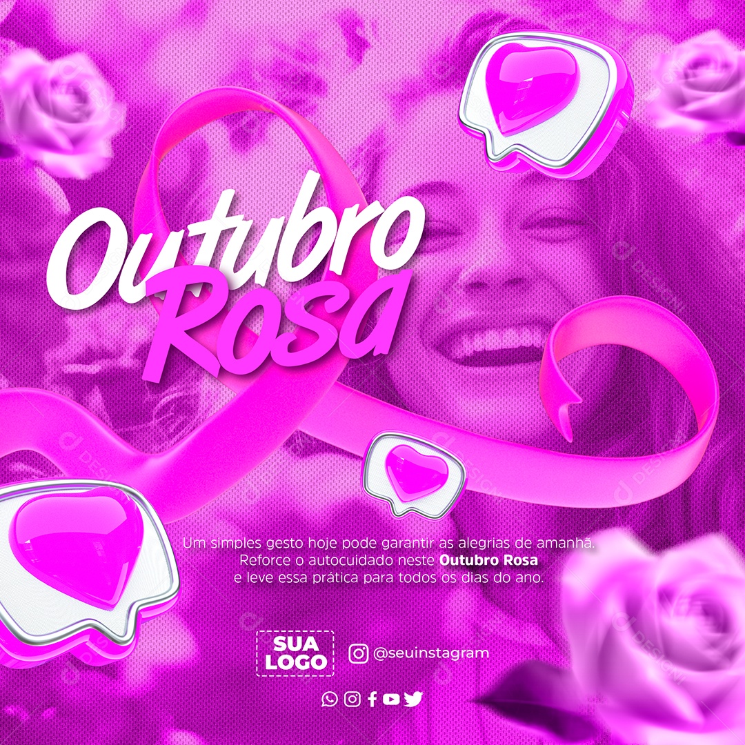 Outubro Rosa Mês de Conscientização Sobre o Câncer de Mama Social Media PSD Editável