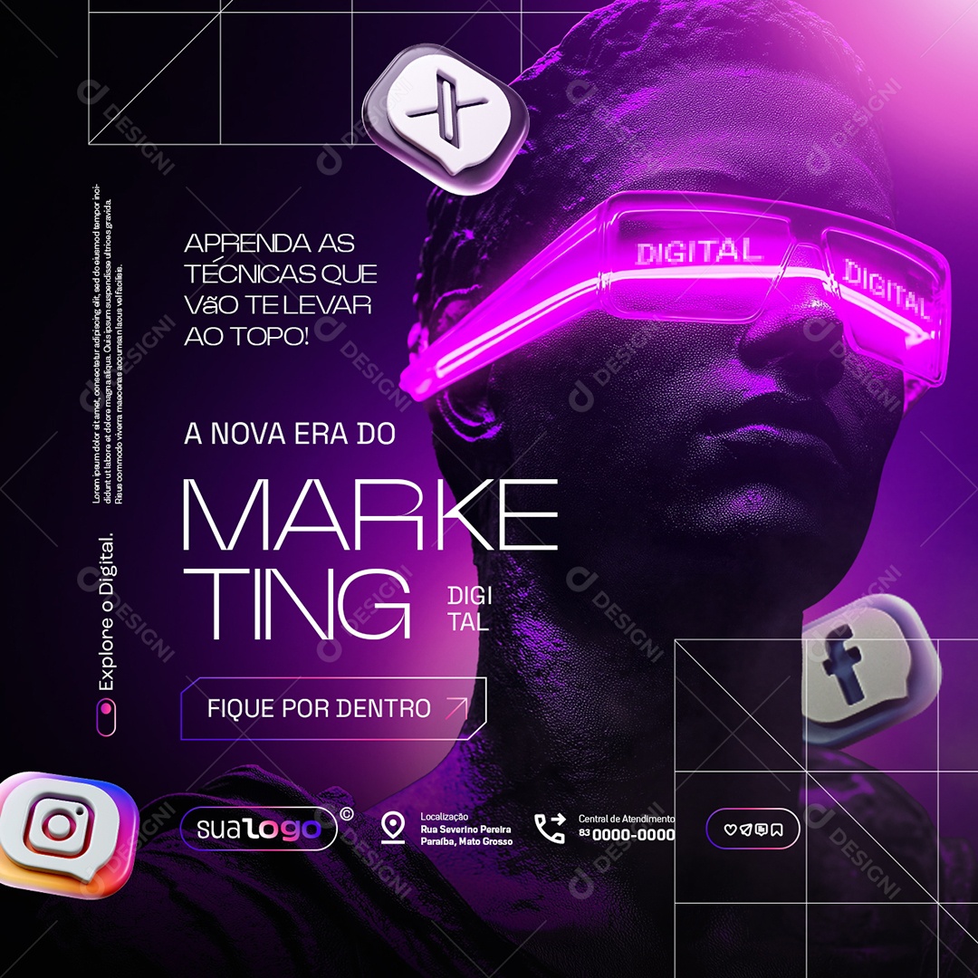 Marketing Digital Aprenda as Técnicas Que Vão Te Levar Social Media PSD Editável