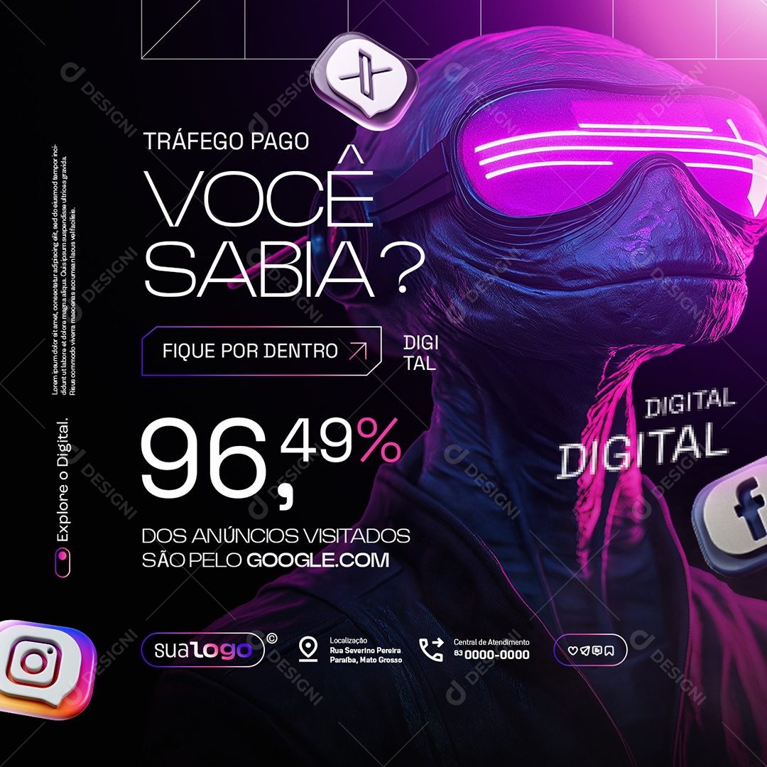 Marketing Digital Tráfego Pago Você Sabia Social Media PSD Editável