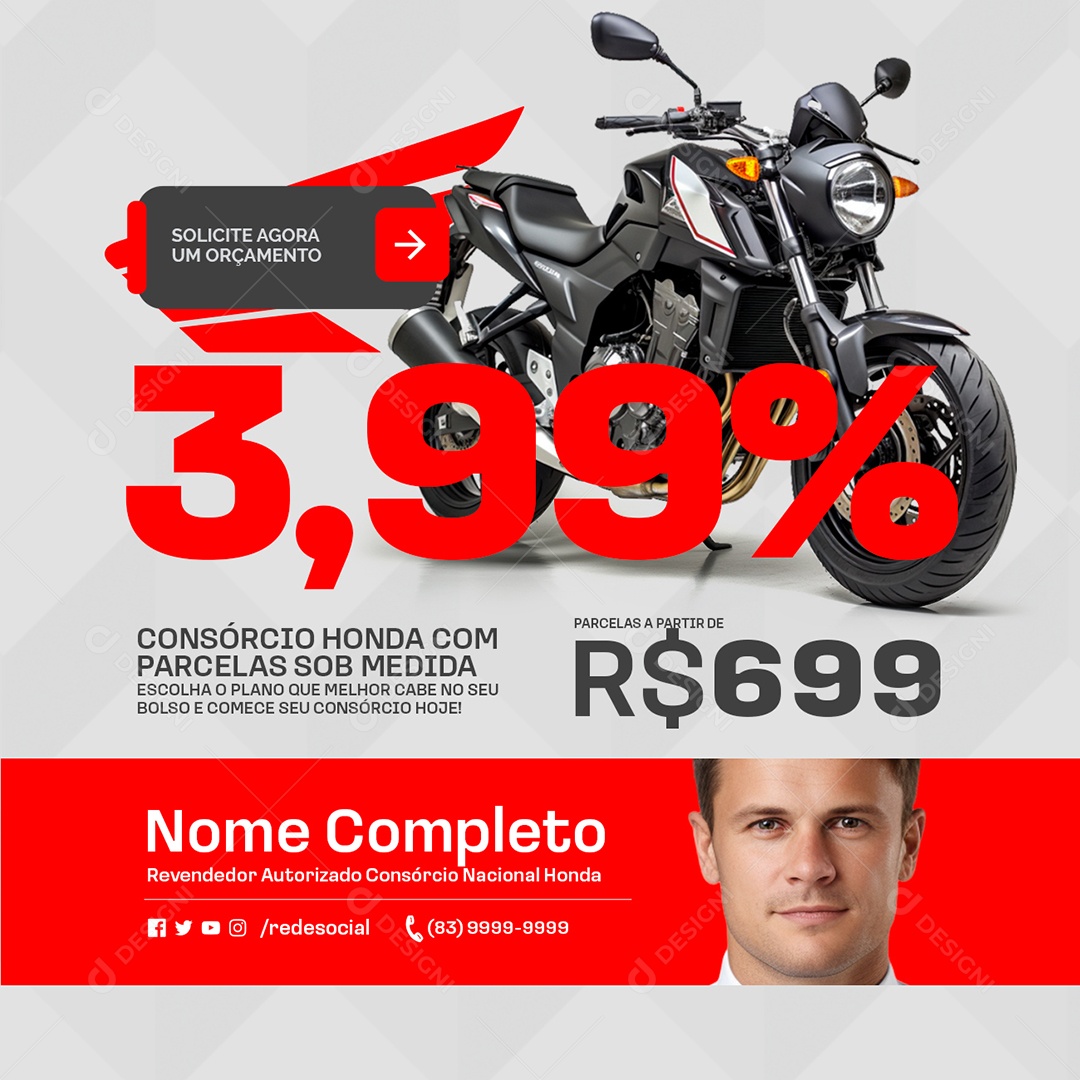 Consórcio Honda Com Parcelas Sob Medida Social Media PSD Editável