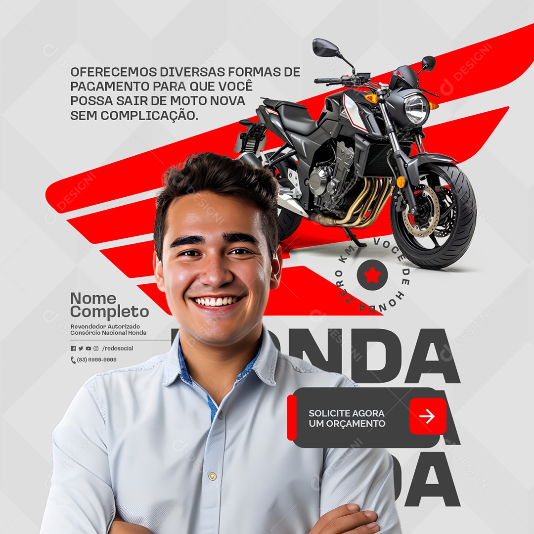 Consórcio Honda Solicite Agora Um Orçamento Social Media PSD Editável