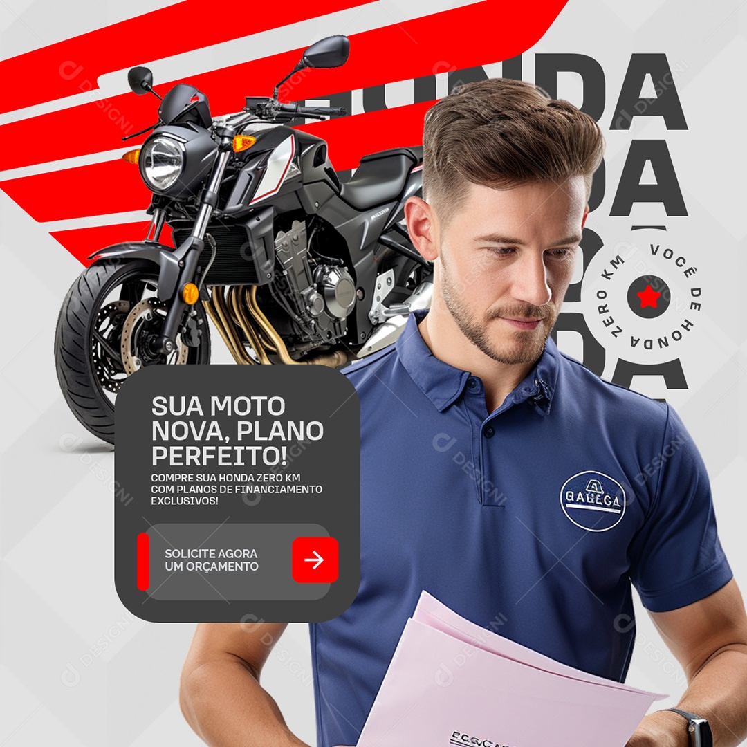 Consórcio Honda Sua Moto Nova Plano Perfeito Social Media PSD Editável