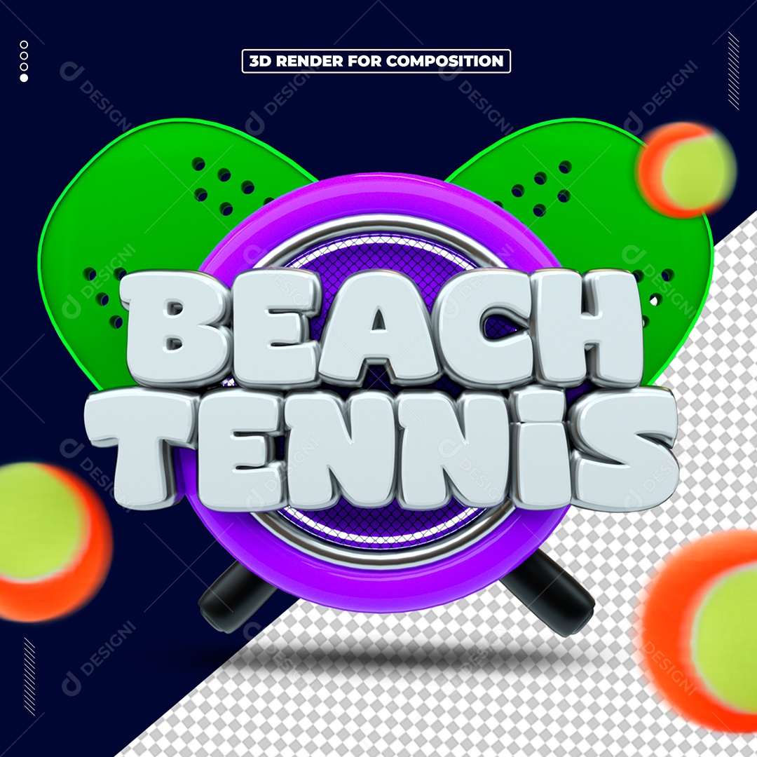 Selo 3D Beach Tennis Composição PSD