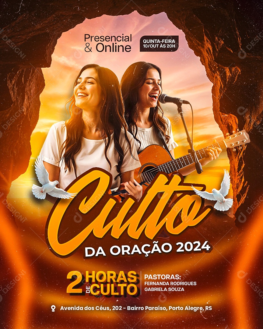 Flyer Gospel Culto Da Oração Social Media PSD Editável