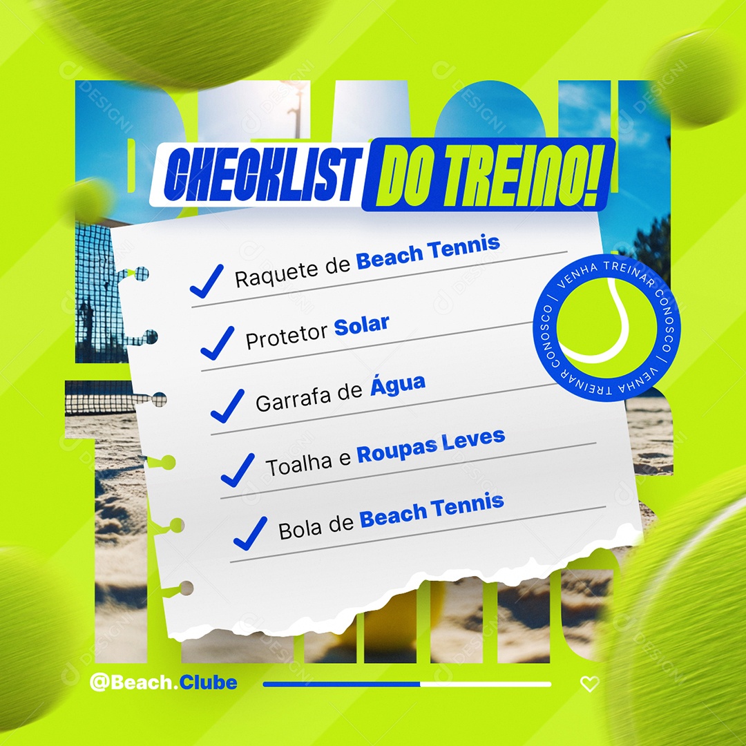 Beach Tennis Checklist Social Media PSD Training Editable