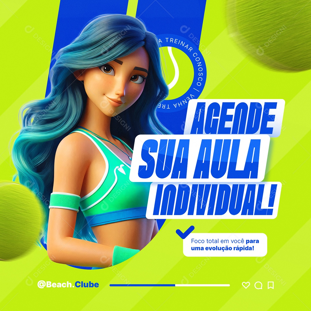 Beach Tennis Agende sua Aula Indivual Social Media PSD Editável