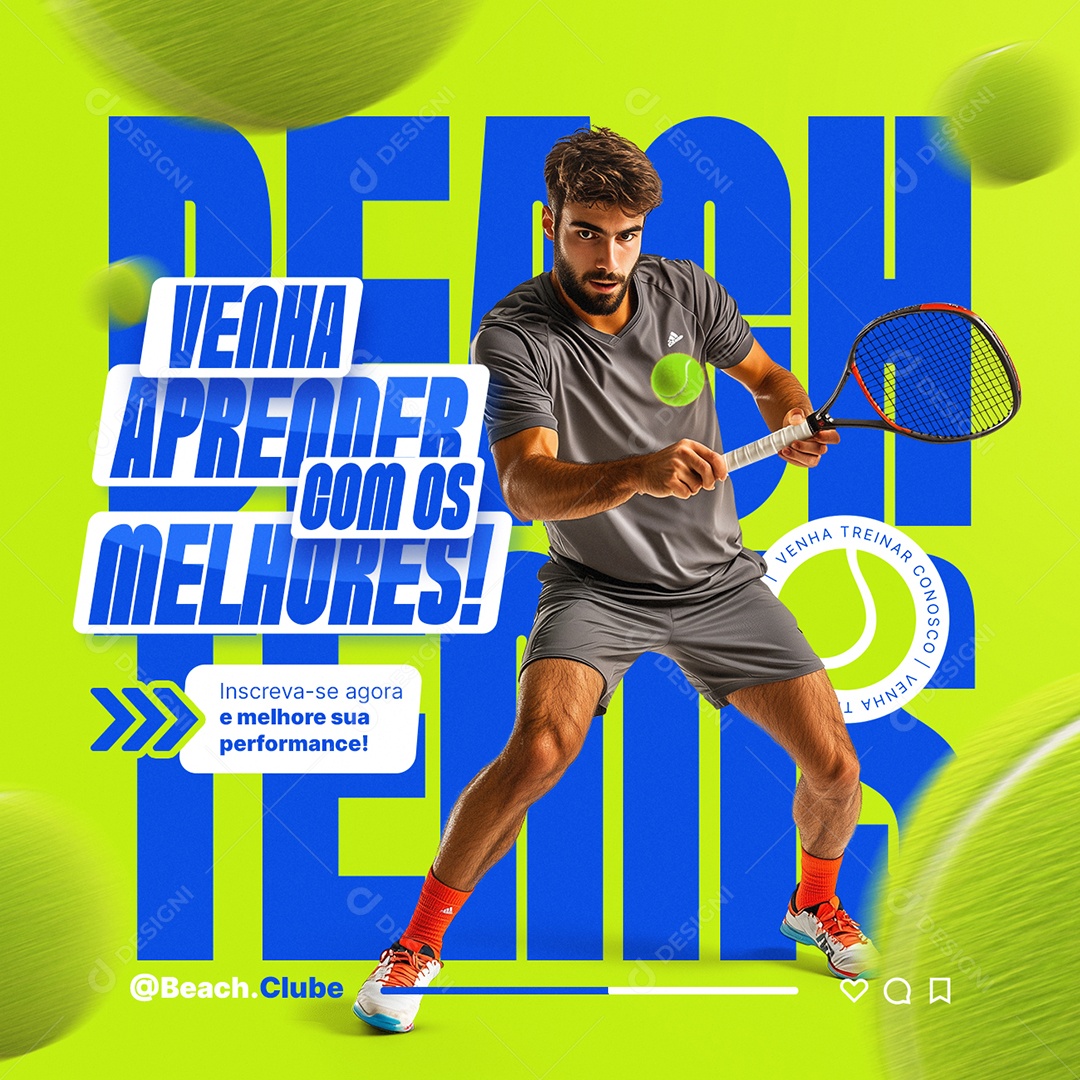 Beach Tennis Venha Aprender Com os Melhores Social Media PSD Editável