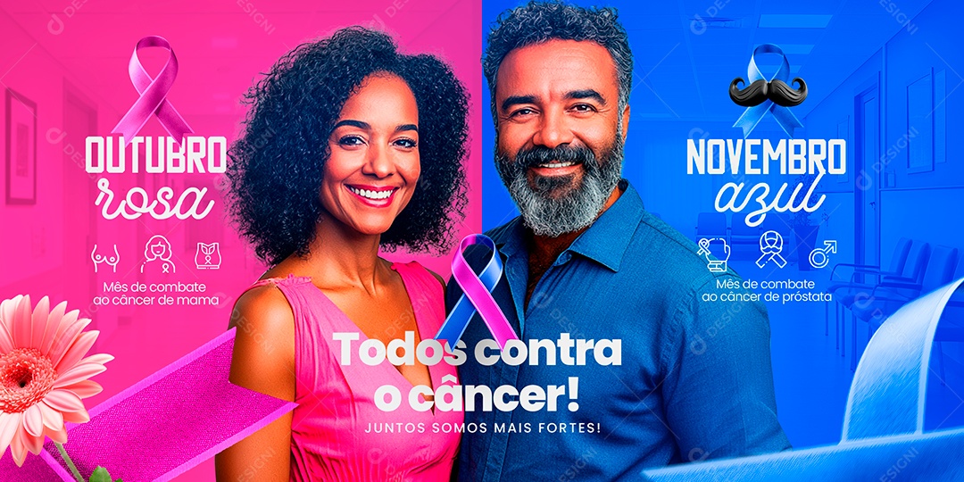 Carrossel Outubro Rosa e Novembro Azul Social Media PSD Editável