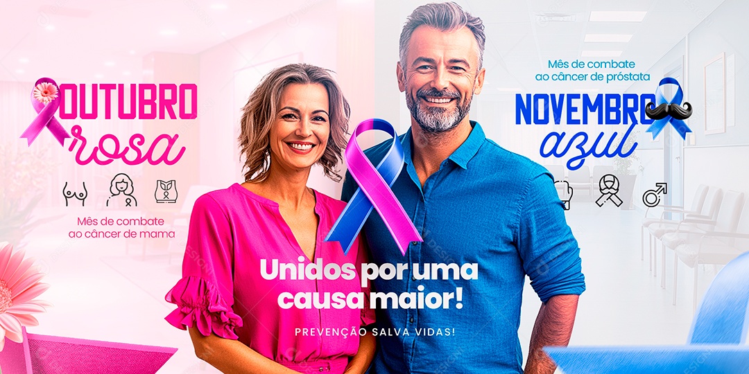 Carrossel Outubro Rosa e Novembro Azul Social Media PSD Editável