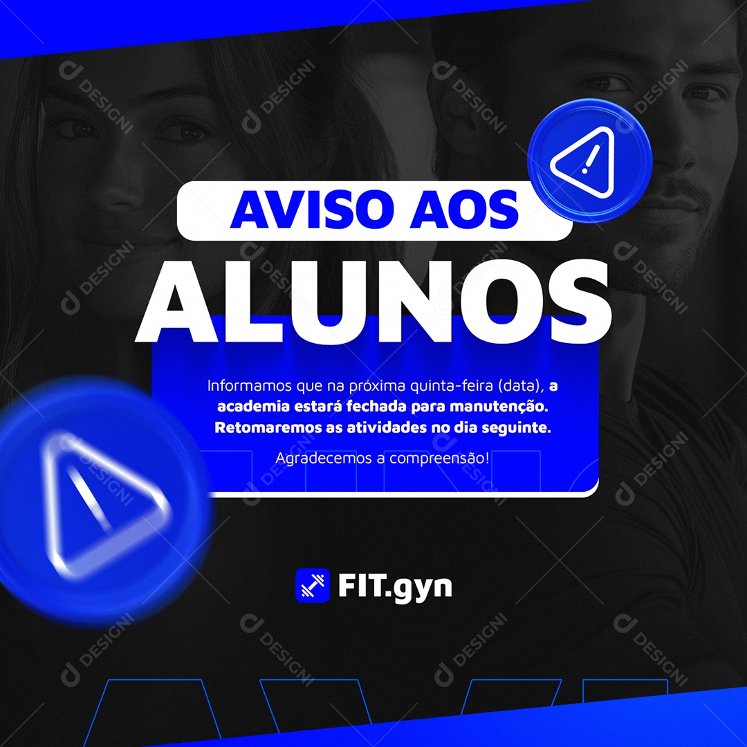 Academia Aviso aos Alunos Social Media PSD Editável
