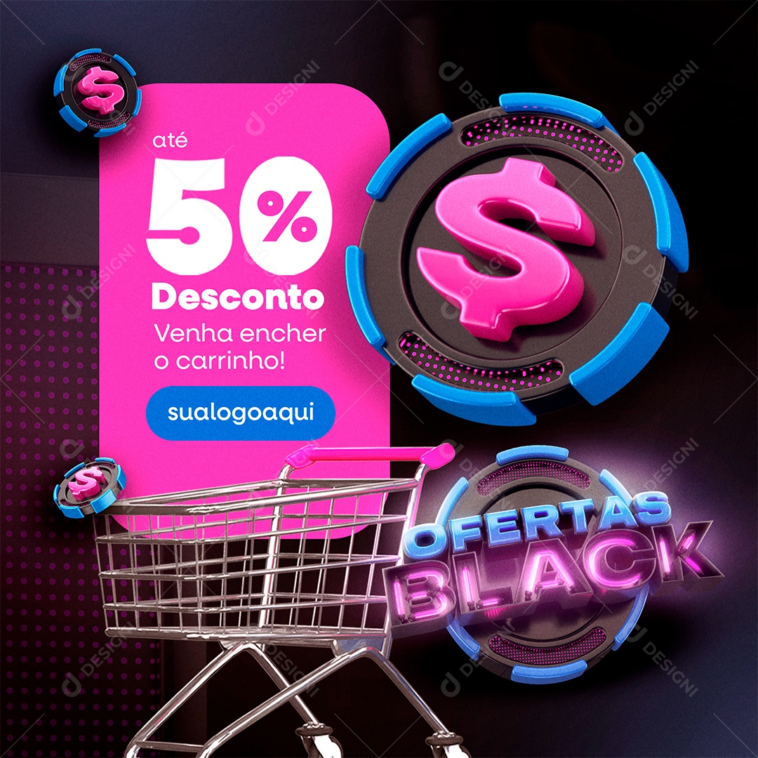 Ofertas Black Venha Encher o Carrinho Social Media PSD Editável