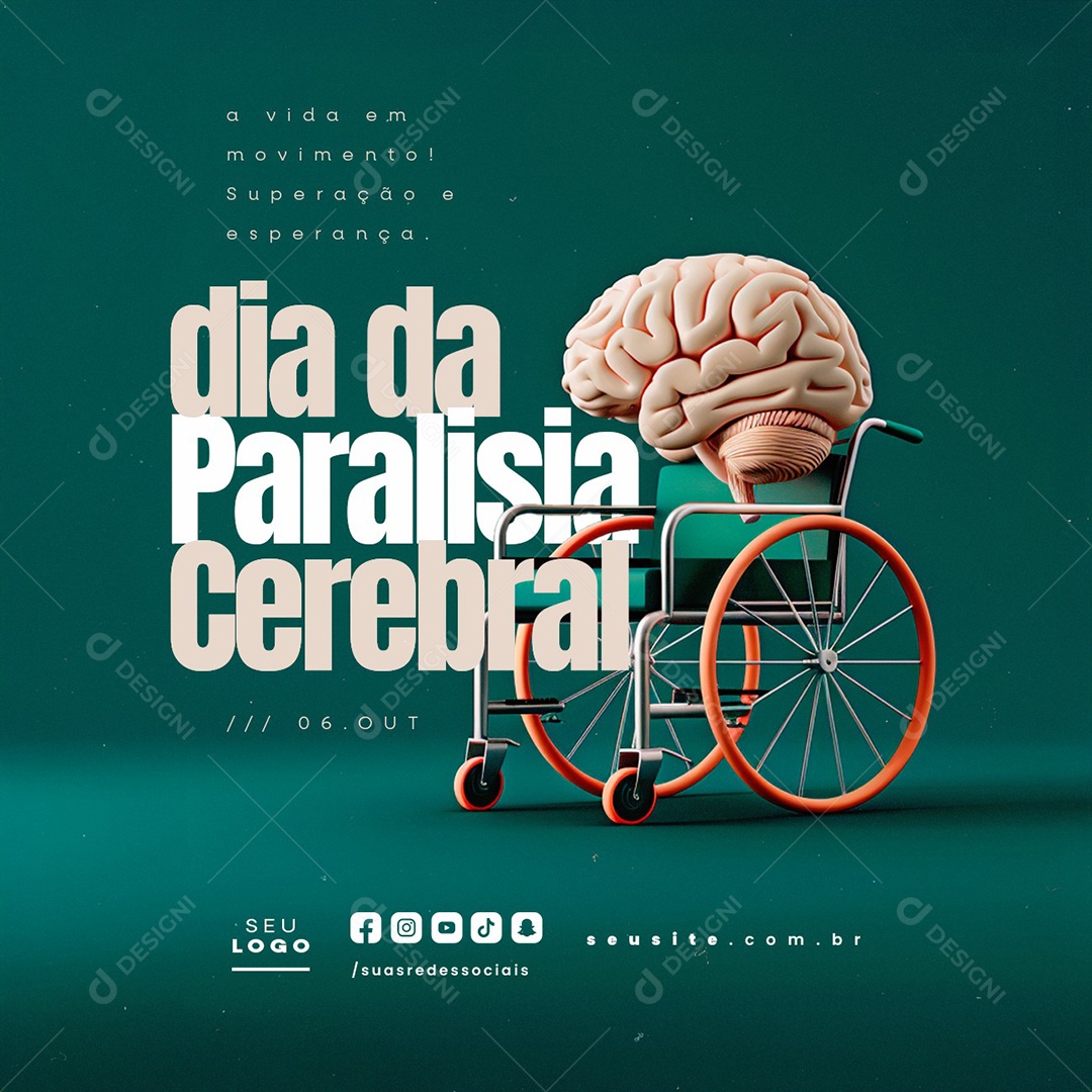 Dia da Paralisia Cerebral 06 de Outubro A Vida em Movimento Social Media PSD Editável