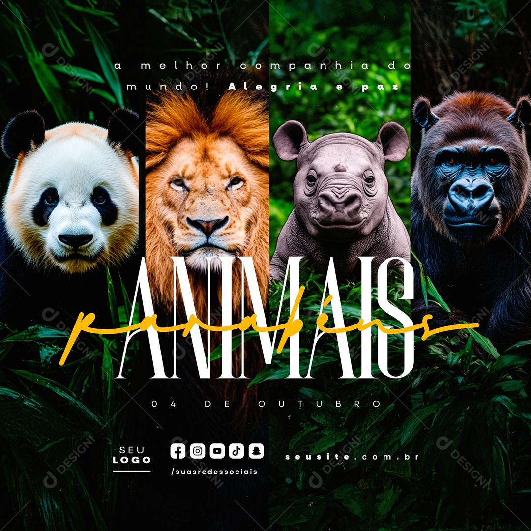 Dia dos Animais 04 de Outubro Parabéns Social Media PSD Editável