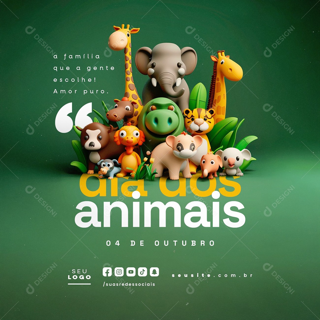 Dia dos Animais 04 de Outubro Amor Puro Social Media PSD Editável