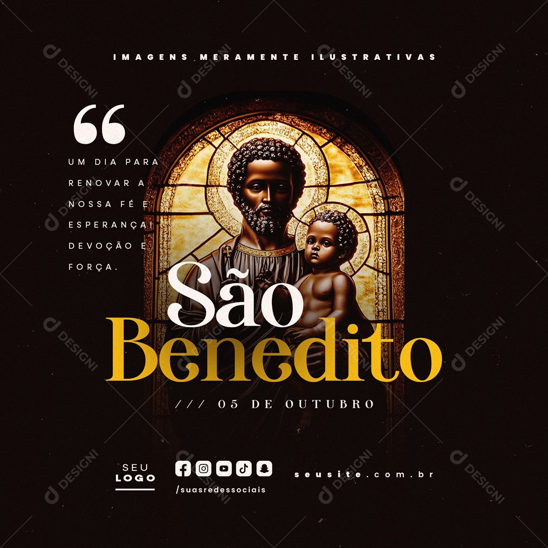 Dia de São Benedito 05 de Outubro Fé e Esperança Social Media PSD Editável