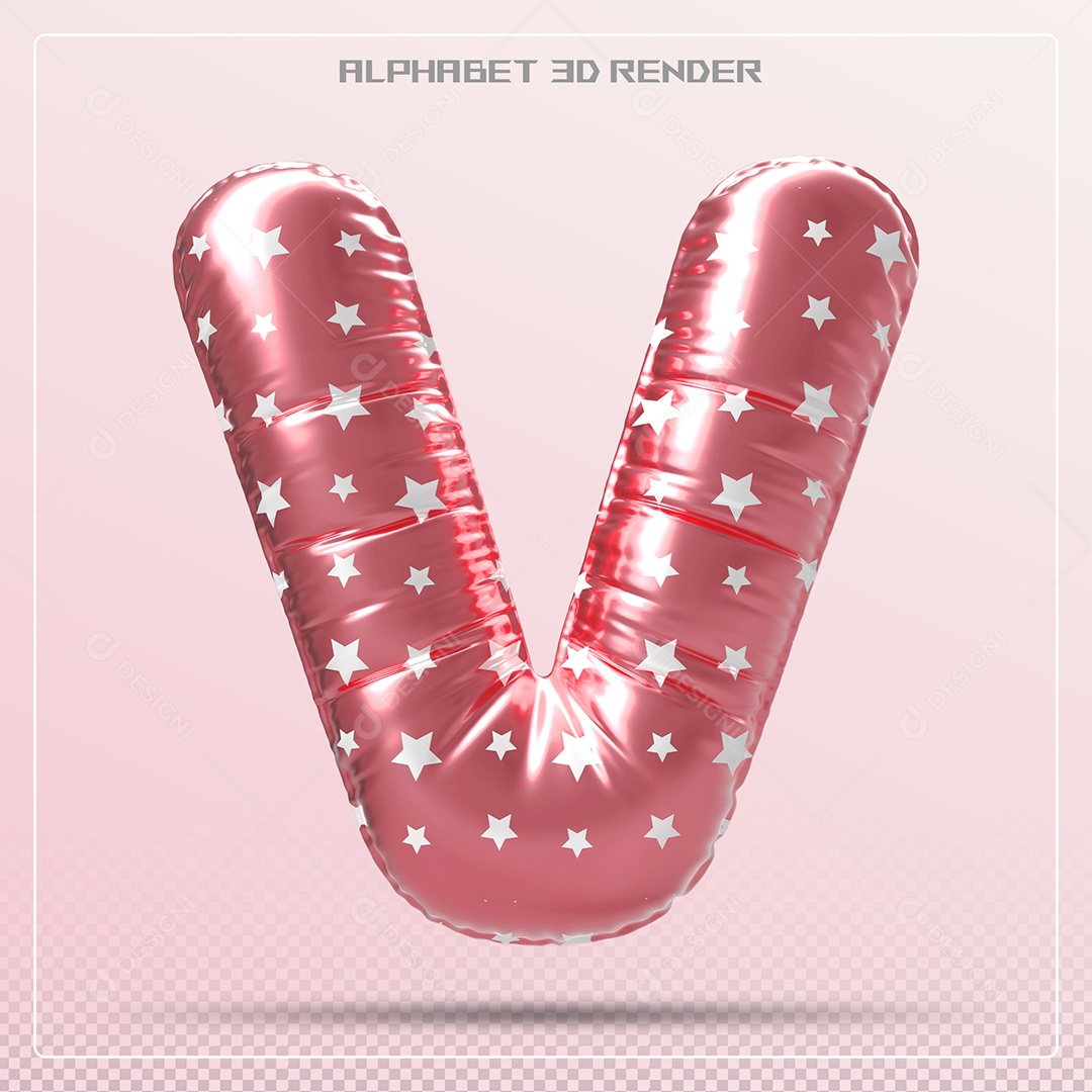 Letra 3D V Balão Vermelho Para Composição PSD