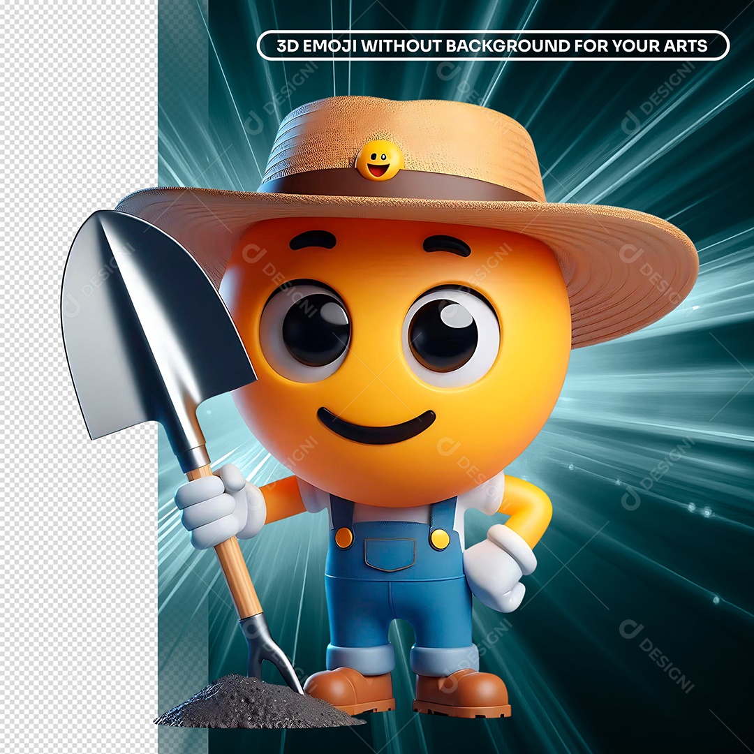 Elemento 3D Emoji Fazendeiro para Composição PSD