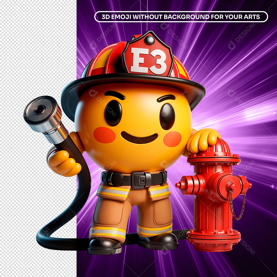 Elemento 3D Emoji Bombeiro para Composição PSD