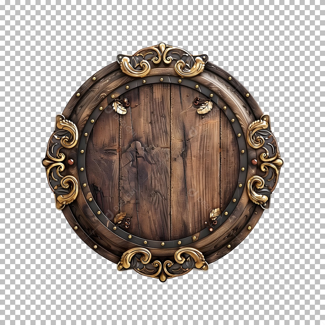 Placa de Madeira Redonda Elemento 3D para Composição PSD Editável