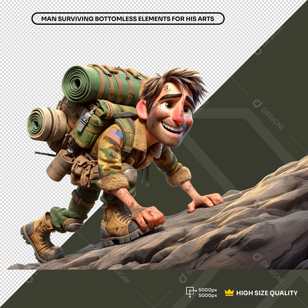 Elemento 3D Personagem Soldado Militar para Composição PSD