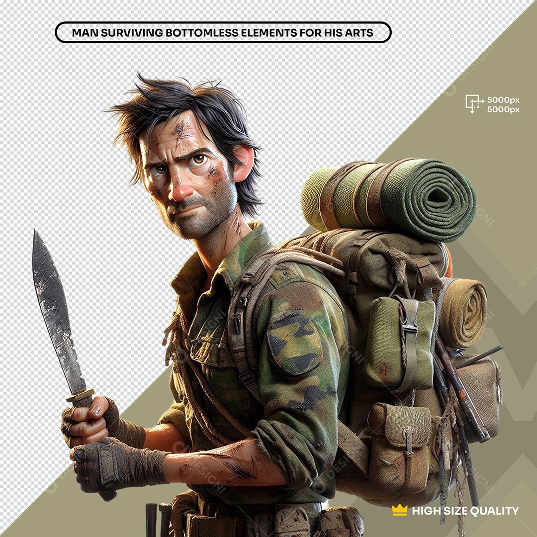 Elemento 3D Personagem Soldado Militar para Composição PSD