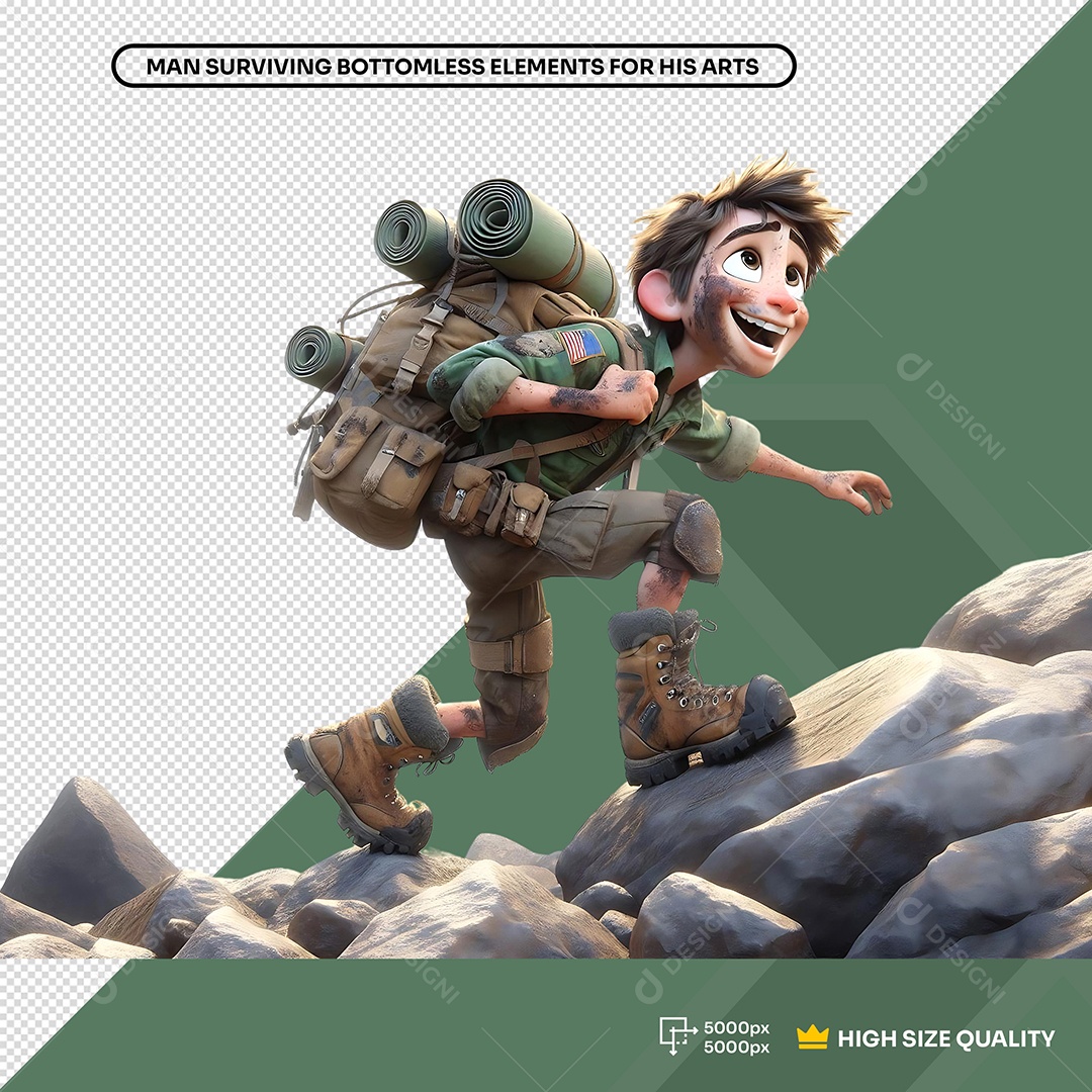 Elemento 3D Personagem Soldado Militar para Composição PSD