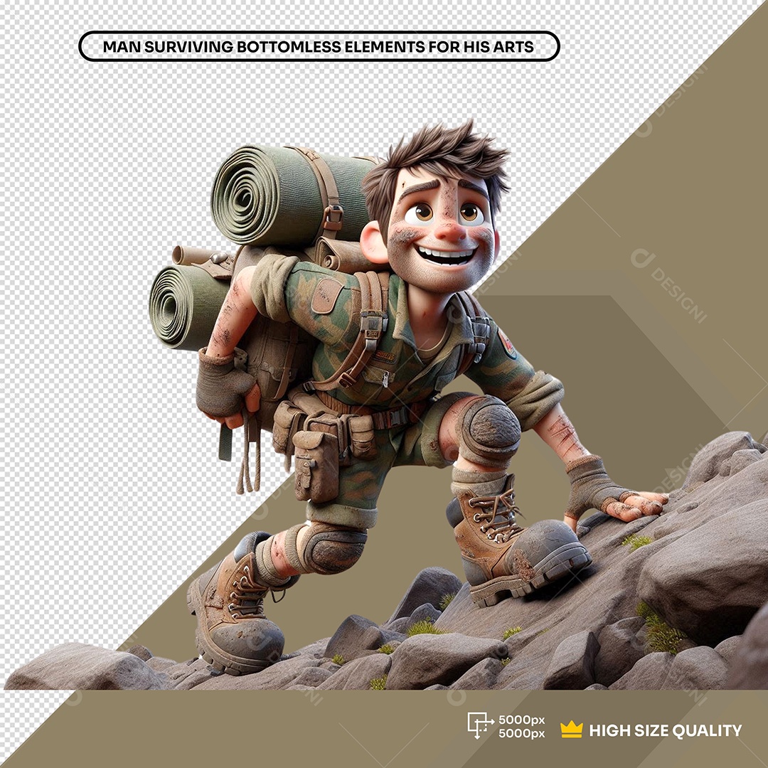 Elemento 3D Personagem Soldado Militar para Composição PSD
