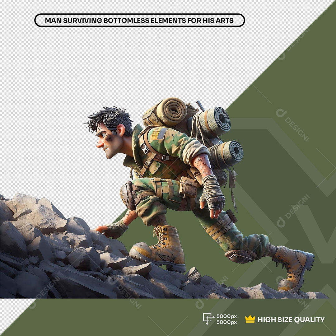 Elemento 3D Personagem Soldado Militar para Composição PSD