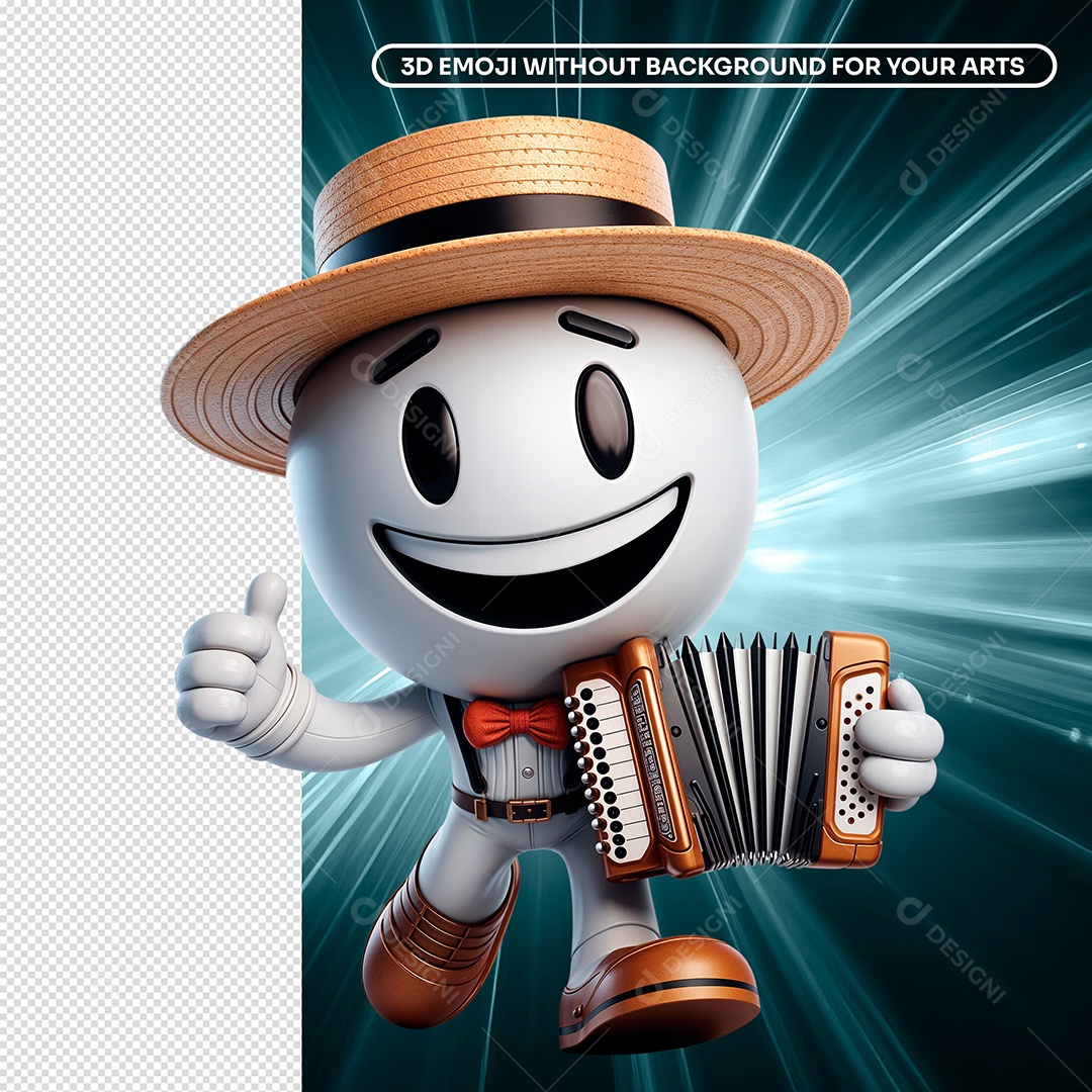 Elemento 3D Emoji Forrozeiro para Composição PSD