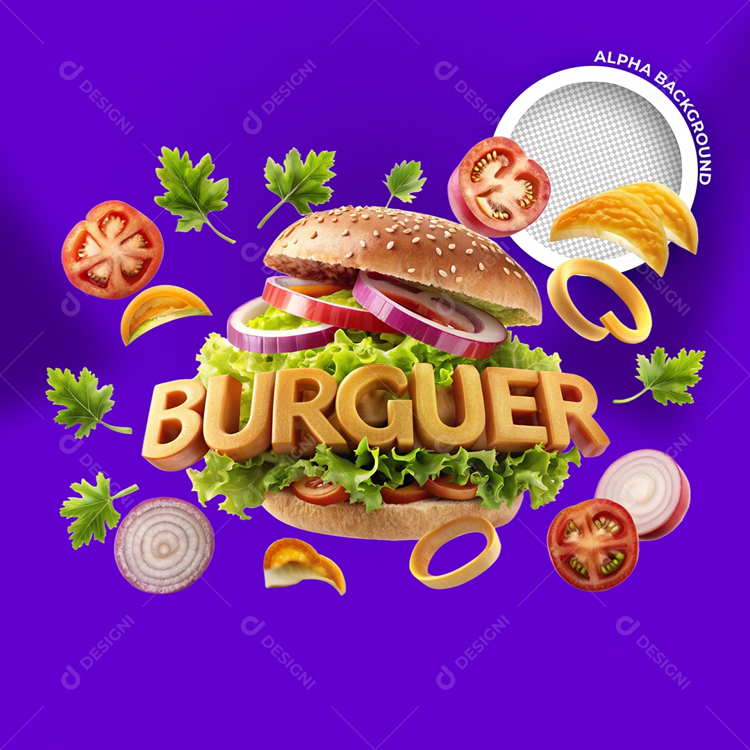 Lanche Com a Palavra Burguer Com Elementos do Lanche Flutuando Elemento IA