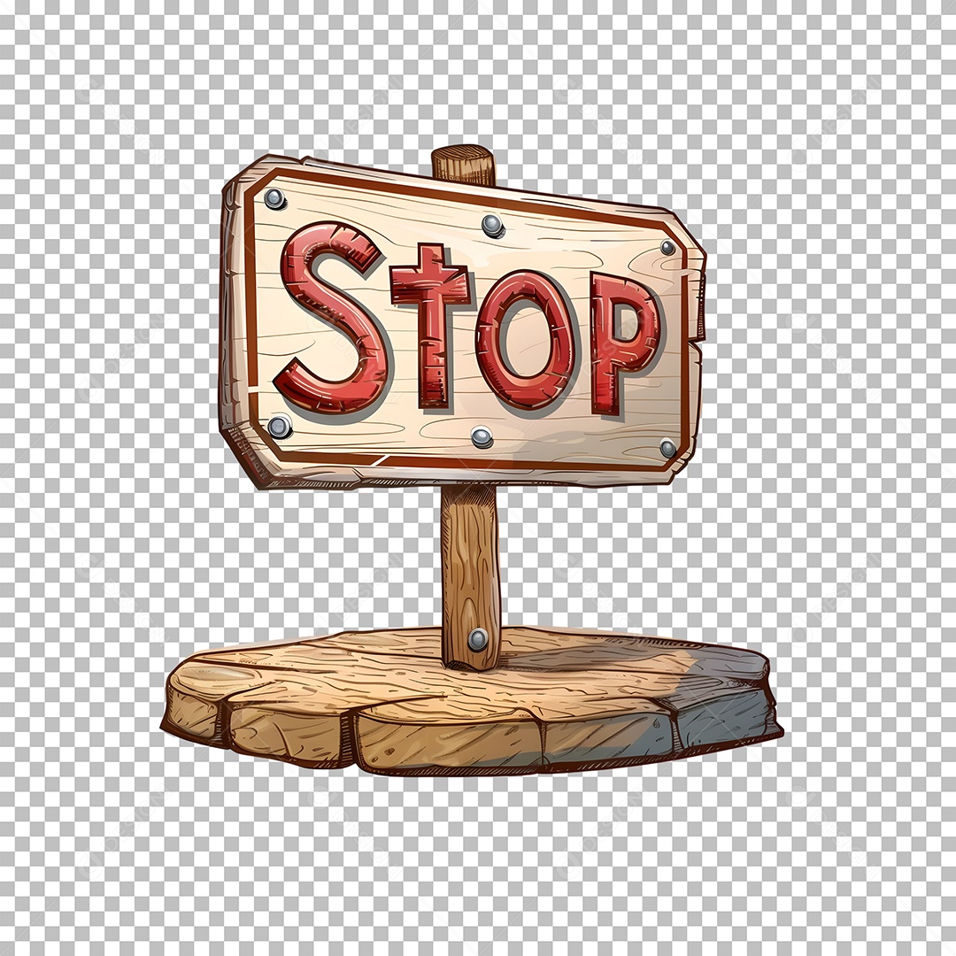 Placa de Madeira Stop Elemento 3D para Composição PSD Editável