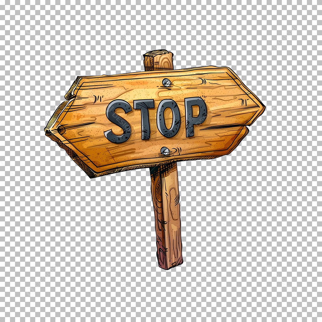 Placa de Madeira Stop Elemento 3D para Composição PSD Editável