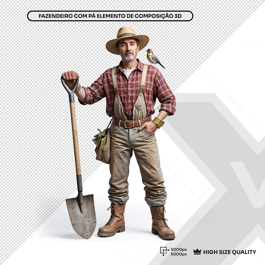Elemento 3D Pesonagem Fazendeiro para Composição PSD