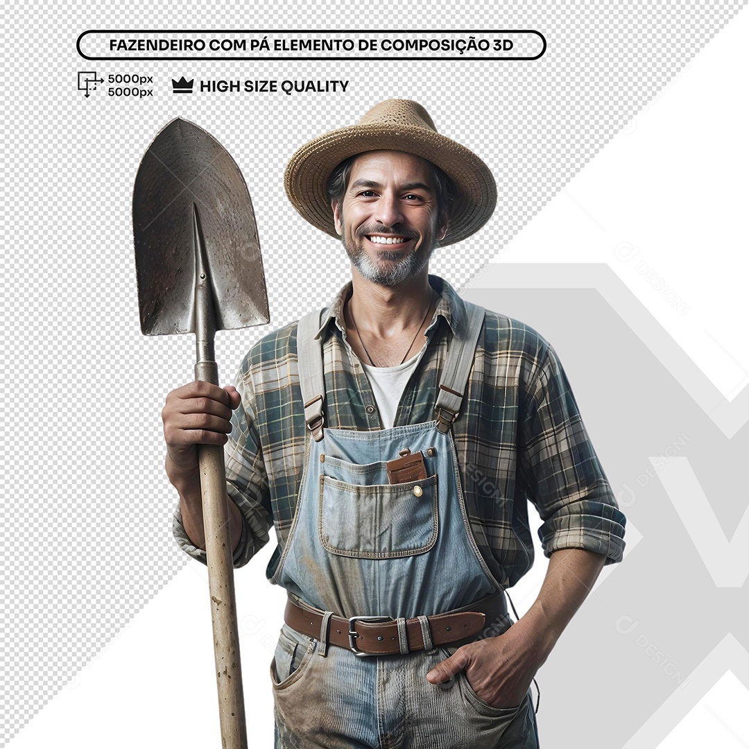 Elemento 3D Pesonagem Fazendeiro para Composição PSD
