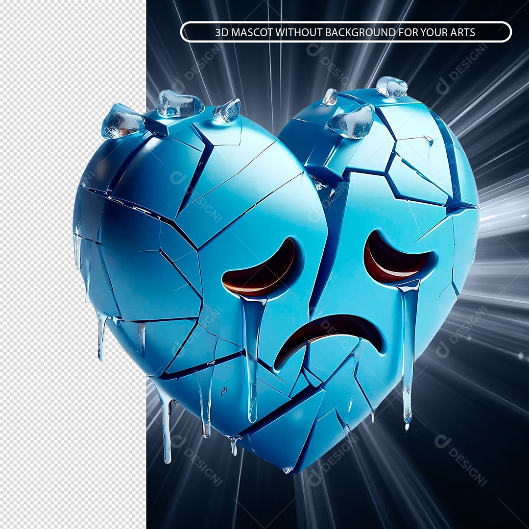 Emoji Coração Gelado Elemento 3D para Composição PSD