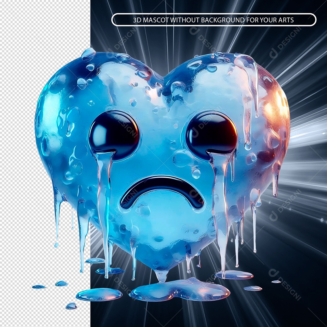 Emoji Coração Gelado Elemento 3D para Composição PSD