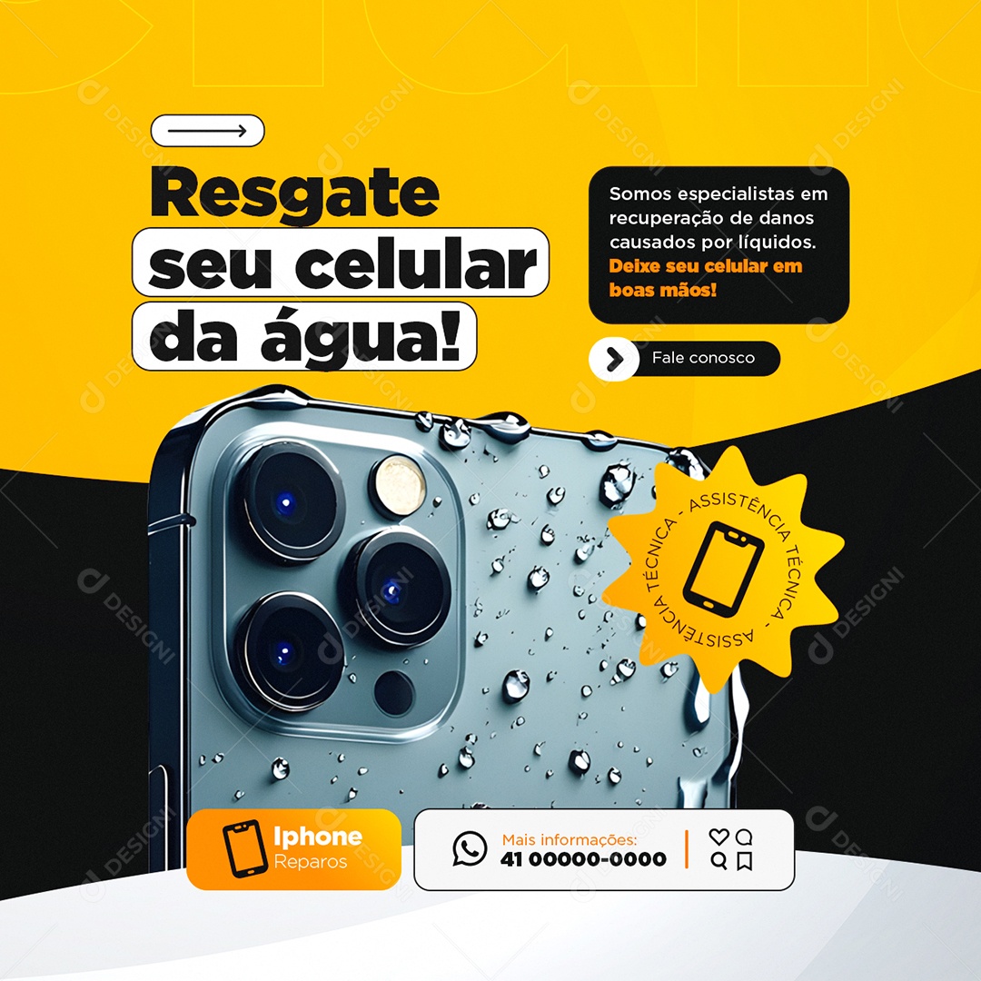 Assistência de Celular Resgate seu Celular da Água Social Media PSD Editável