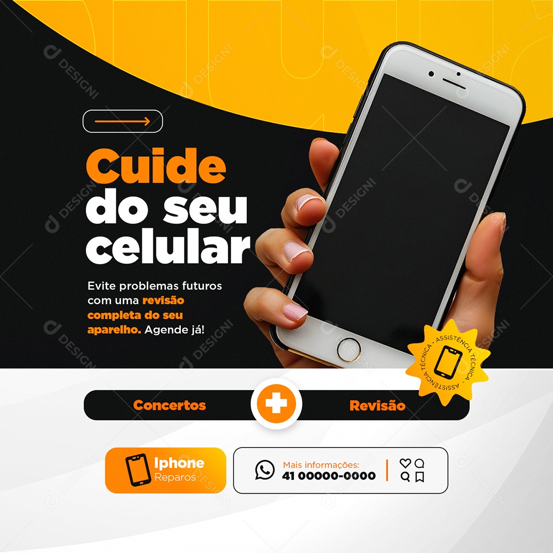 Assistência de Celular Cuide do Seu Celular Social Media PSD Editável