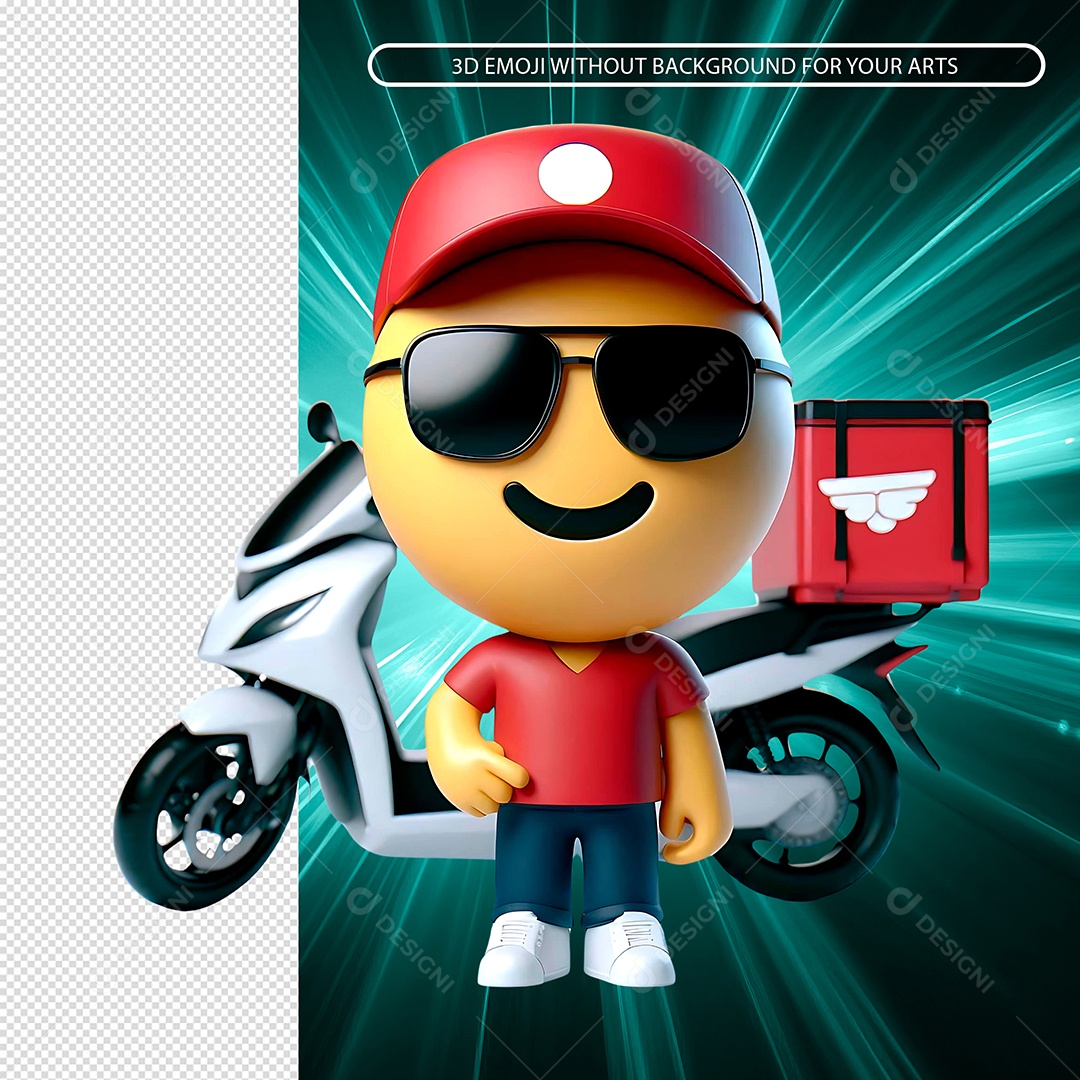 Elemento 3D Emoji Motoboy para Composição PSD