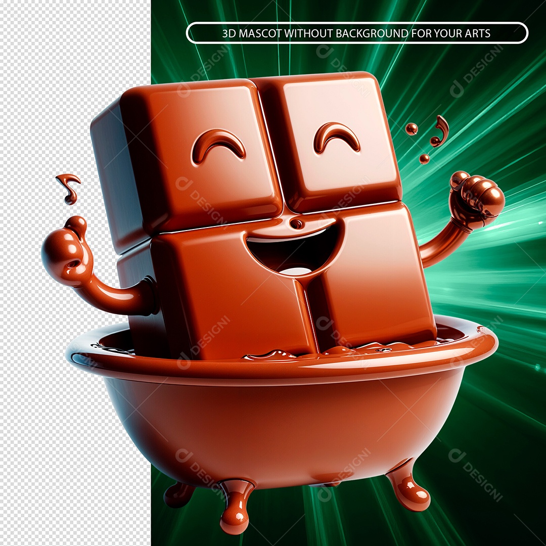 Emoji Chocolate Banhando Elemento 3D para Composição PSD