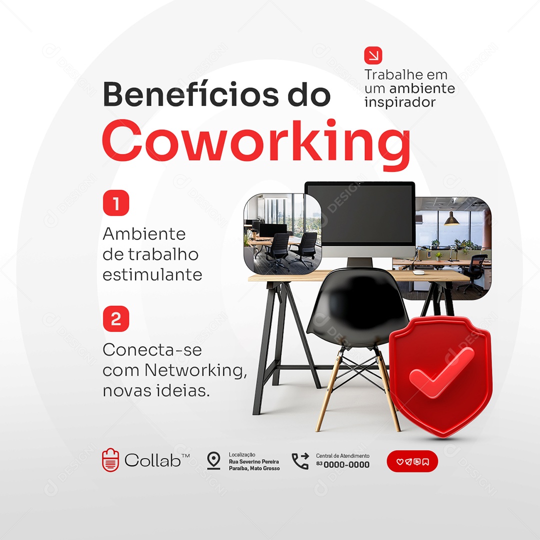 Benefícios do Coworking Social Media PSD Editável