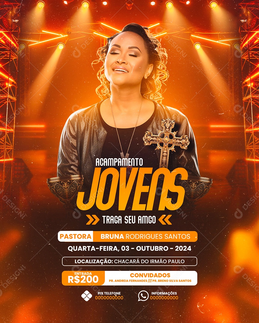 Flyer Gospel Acampamento Jovens Igreja Social Media PSD Editável