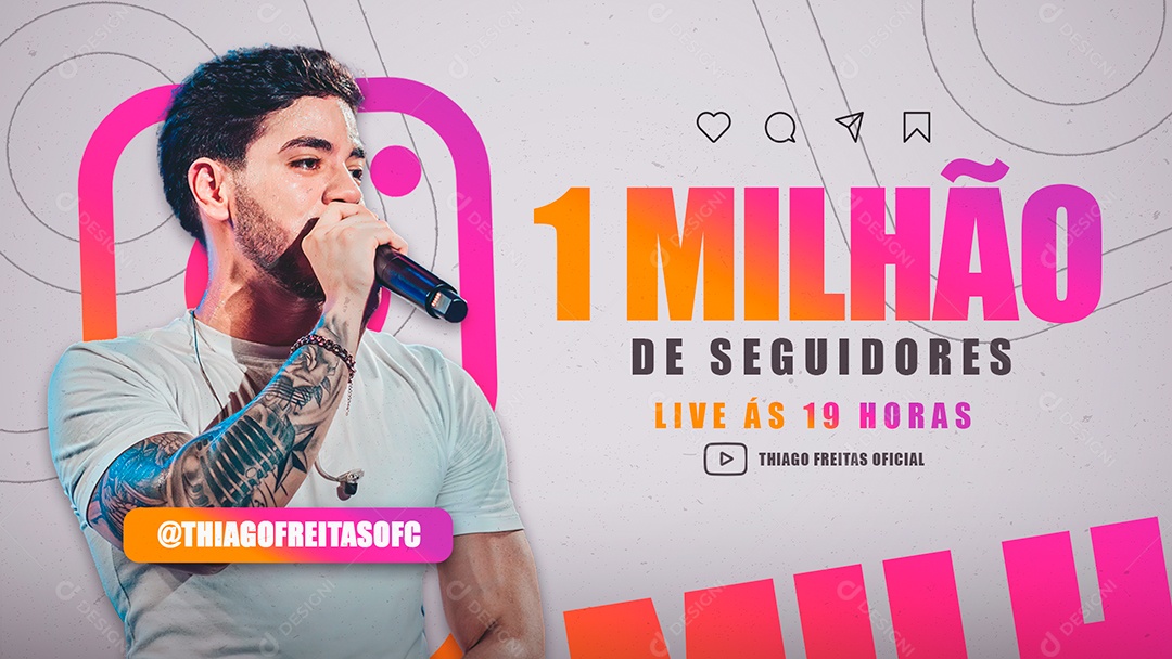 Banner Flyer 1 Milhão De Seguidores Live Ás 19 Horas Social Media PSD Editável