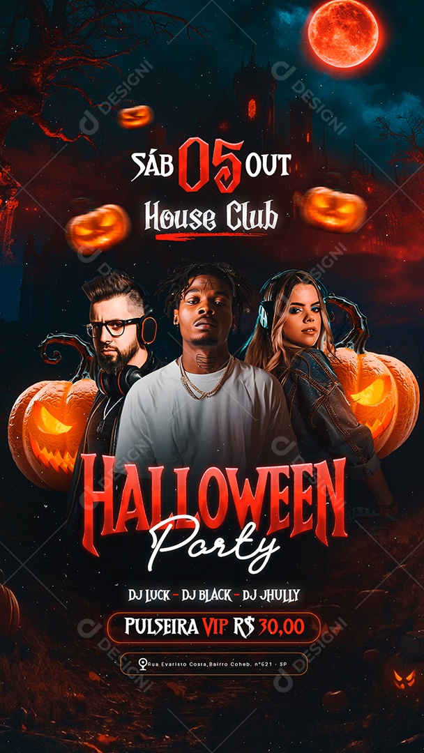 Story Flyer Halloween House Club Party Social Media PSD Editável