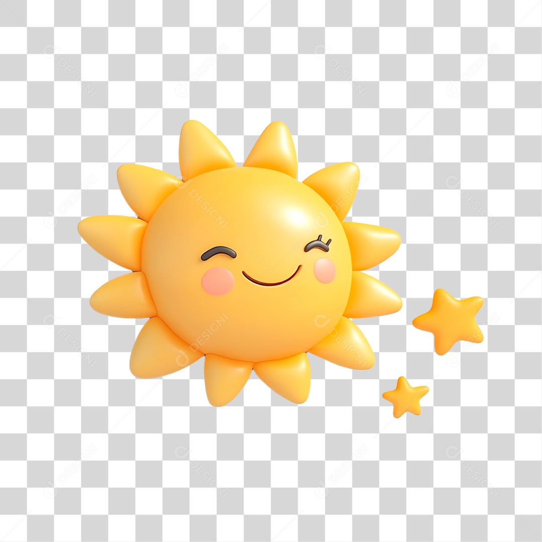 Sol Fofo Com Estrelas Renderização Elemento 3D Para Composição PNG Transparente