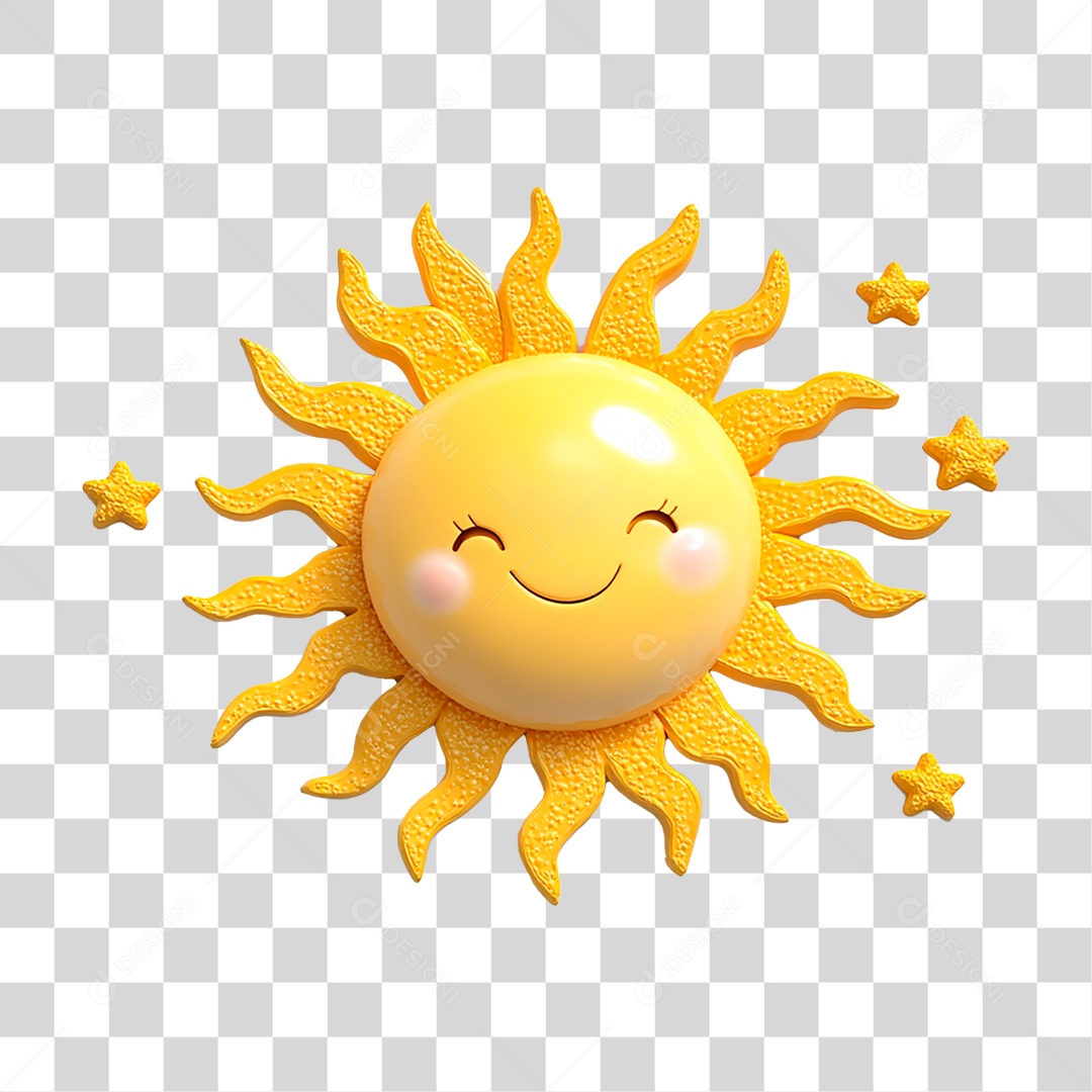 Sol Fofo Com Estrelas Elemento 3D Para Composição PNG Transparente