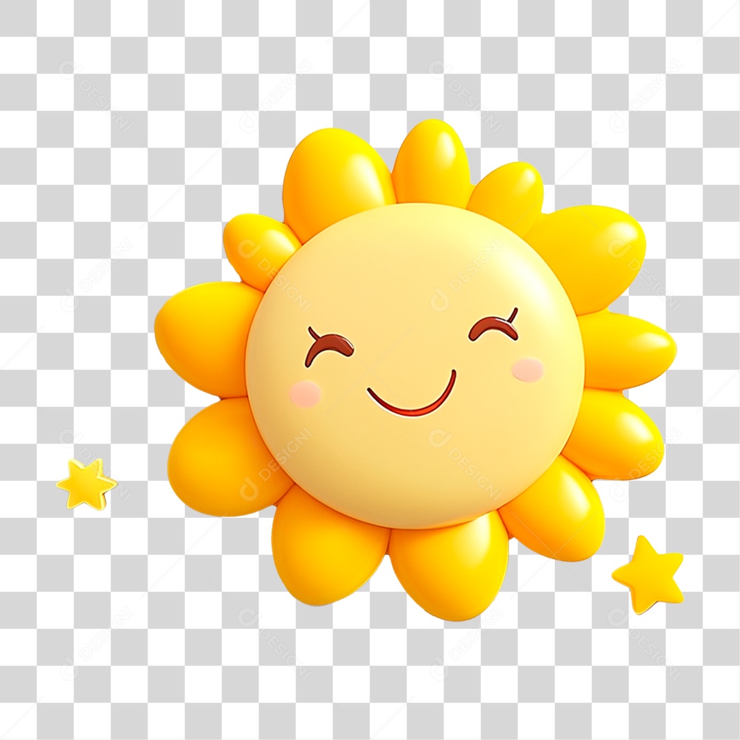 Sol Fofo Com Estrelas Renderização Elemento 3D Para Composição PNG Transparente