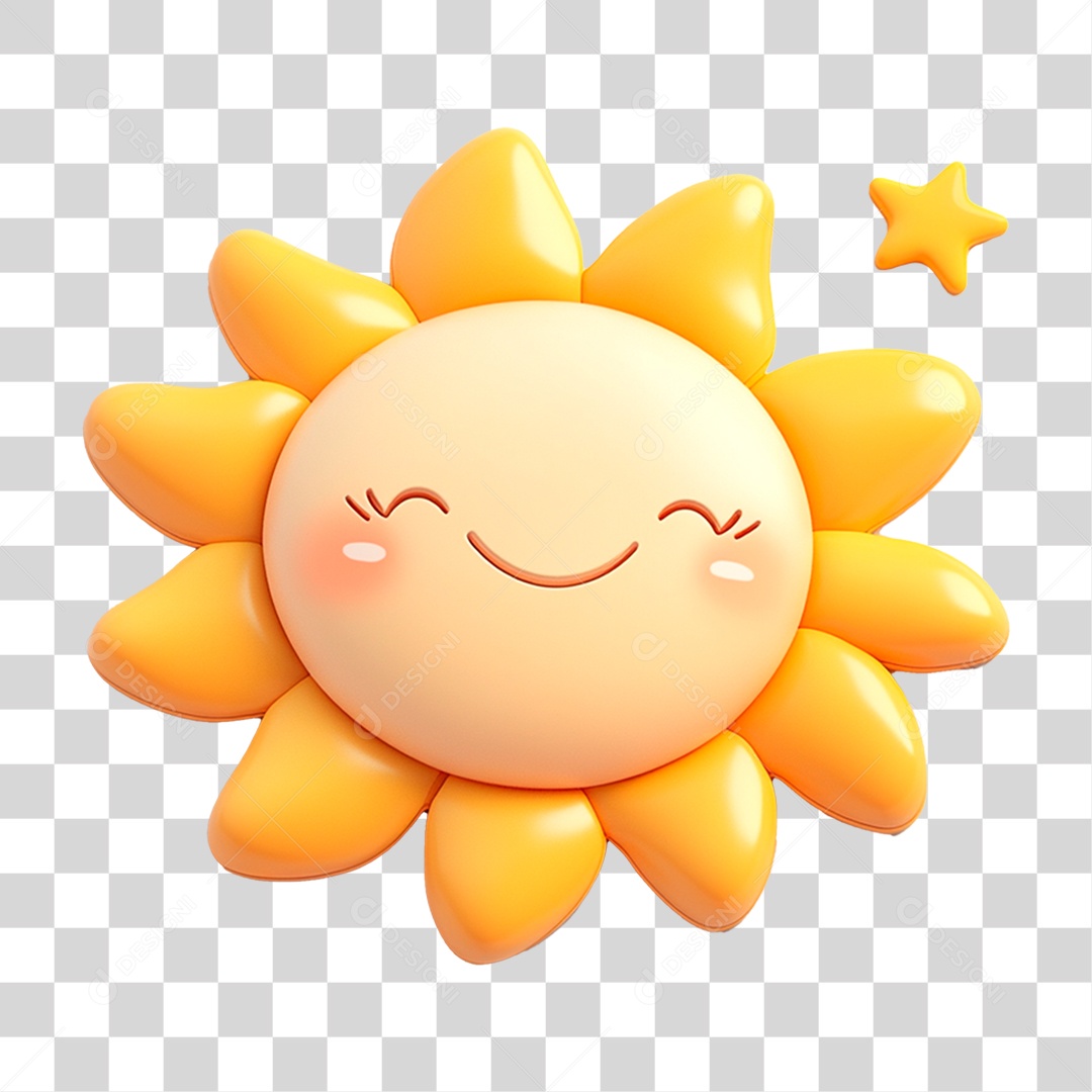 Sol Fofo Com Estrela Renderização Elemento 3D Para Composição PNG Transparente