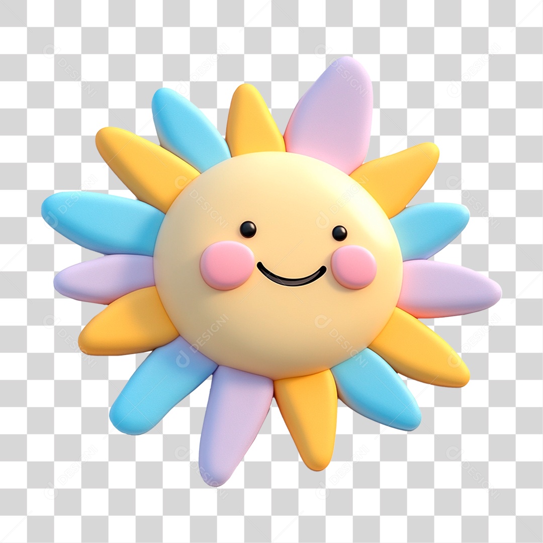 Sun With smiley face 3D Element For PNG Composition Transparent
